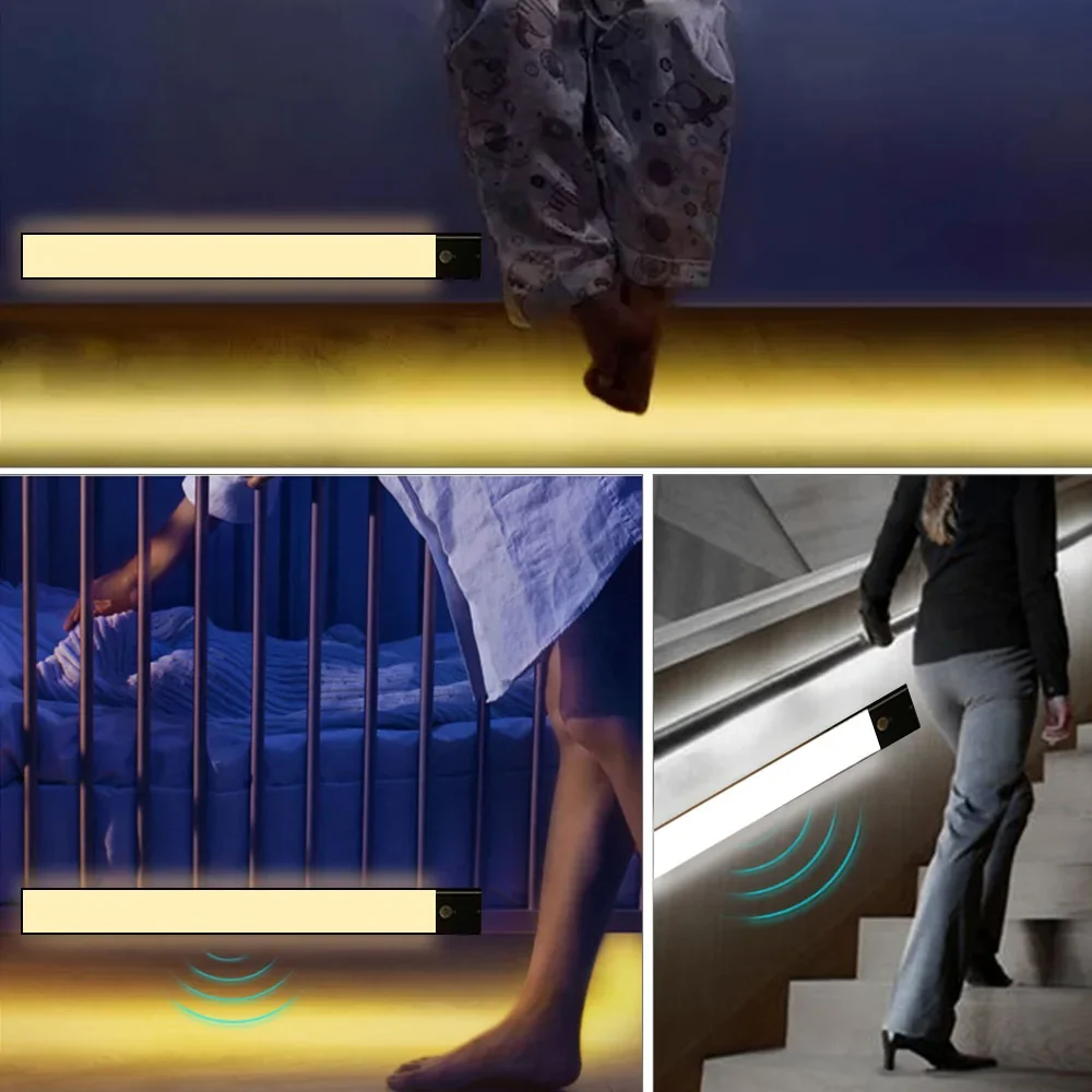 Luz LED nocturna con Sensor de movimiento del cuerpo humano, lámpara nocturna inalámbrica, recargable por USB, iluminación para dormitorio, escalera, pasillo, armario - imagen 4