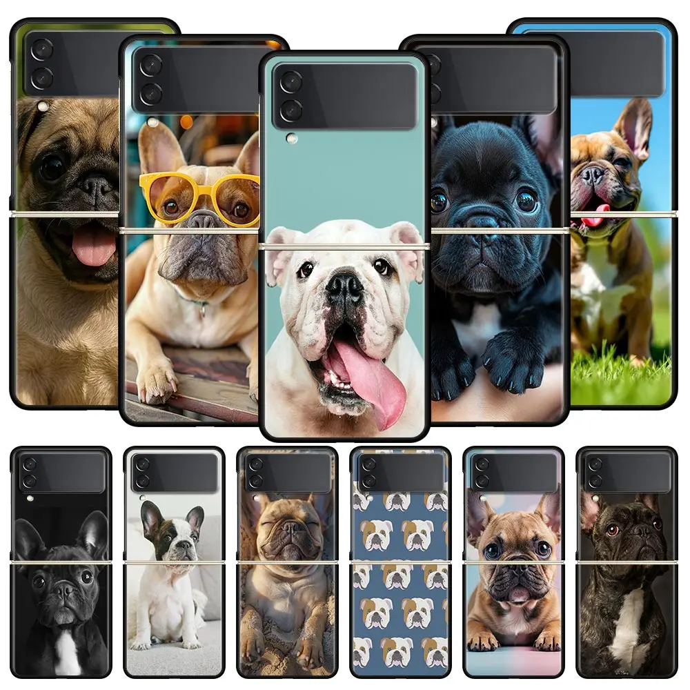 Funda de teléfono para perro Bulldog Francés para Samsung Galaxy Z Flip3 Flip4 Flip5, carcasa para Z Flip 3 4 5 6 7, funda trasera plegable dura
