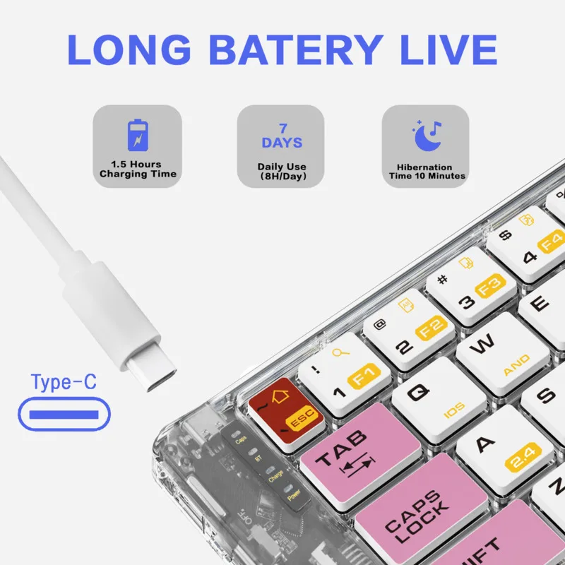 Jomaa portátil 2,4G Bluetooth inalámbrico teclado transparente ratón Combo teclado plegable recargable con ratón silencioso de 2400DPI - imagen 3
