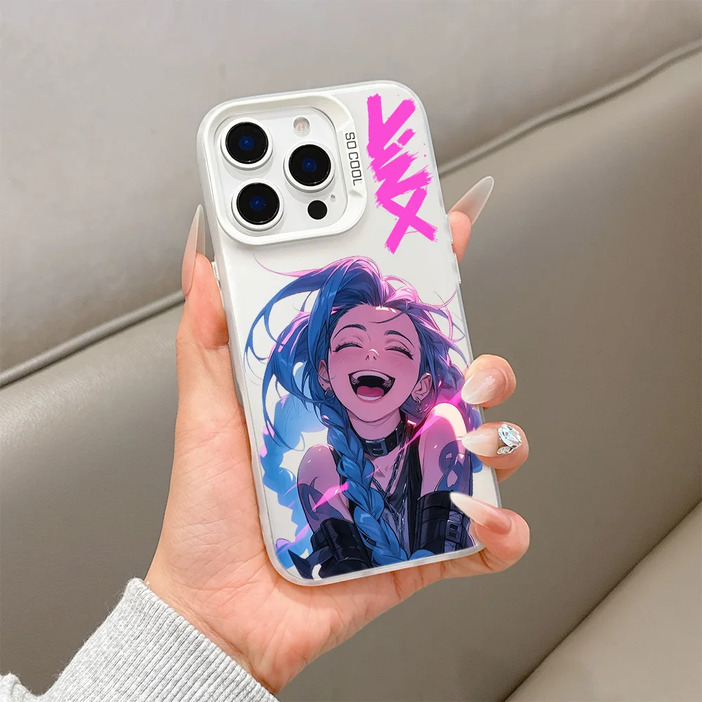 Juego de Anime caliente Arcane Jinxs funda de teléfono para iPhone 16 15 14 13 12 11 mini Pro Max X XR XSMAX 8 7 Plus cubierta trasera mate anticaída - imagen 3