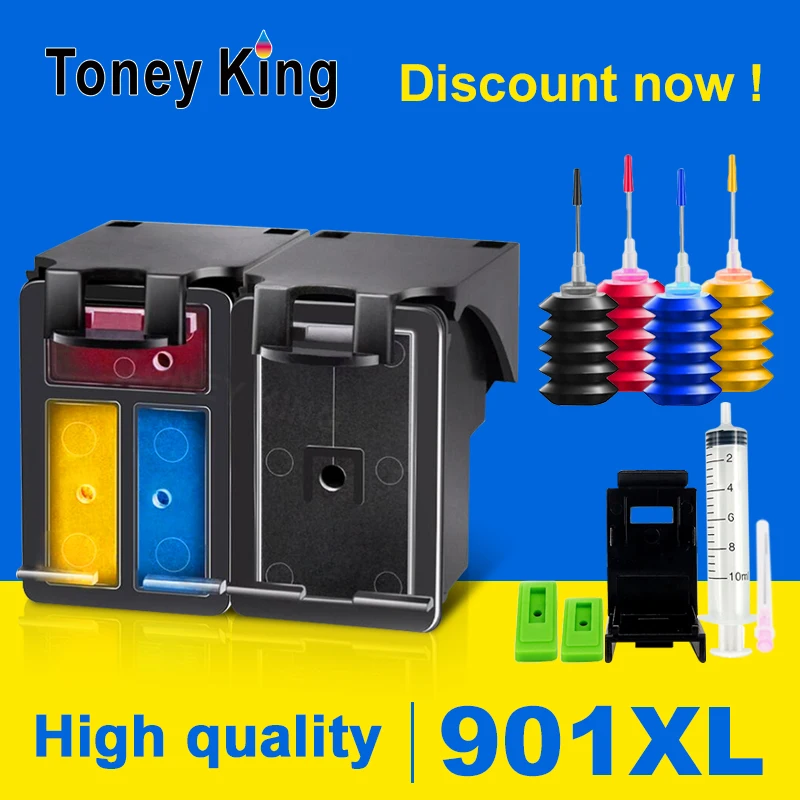 TONEY KING-cartucho de tinta de repuesto para impresora HP, recambio de tinta para HP Officejet 901, J4500, J4540, J4550, J4580, J4640, J4680c, 901XL 4500