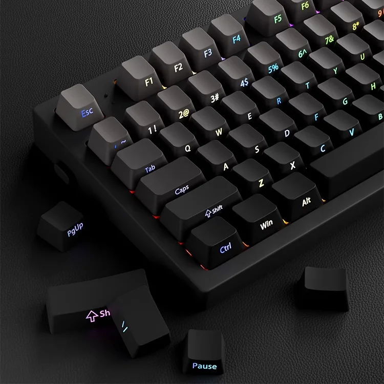 Teclas con estampado lateral degradado de perfil OEM, teclas PBT de doble disparo para teclado mecánico de jugador, teclas negras y grises - imagen 3