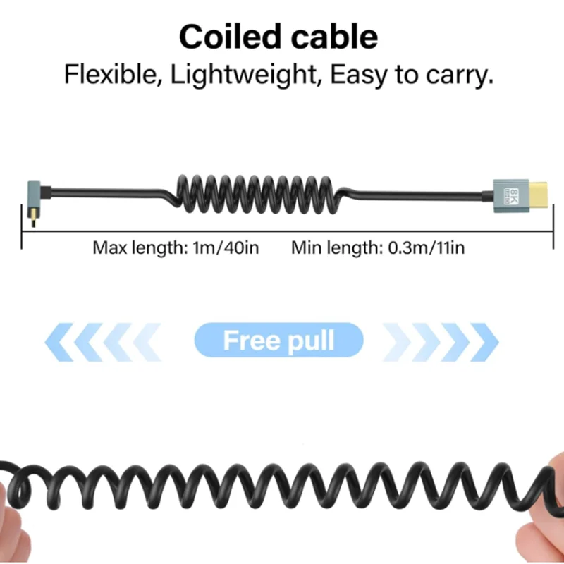 Cable en espiral Ultra HD de alta velocidad HD a Mini HDMI 2,1, compatible con 8K, 4K, 3D y HDR dinámico de hasta 48Gbps, Compatible - imagen 5