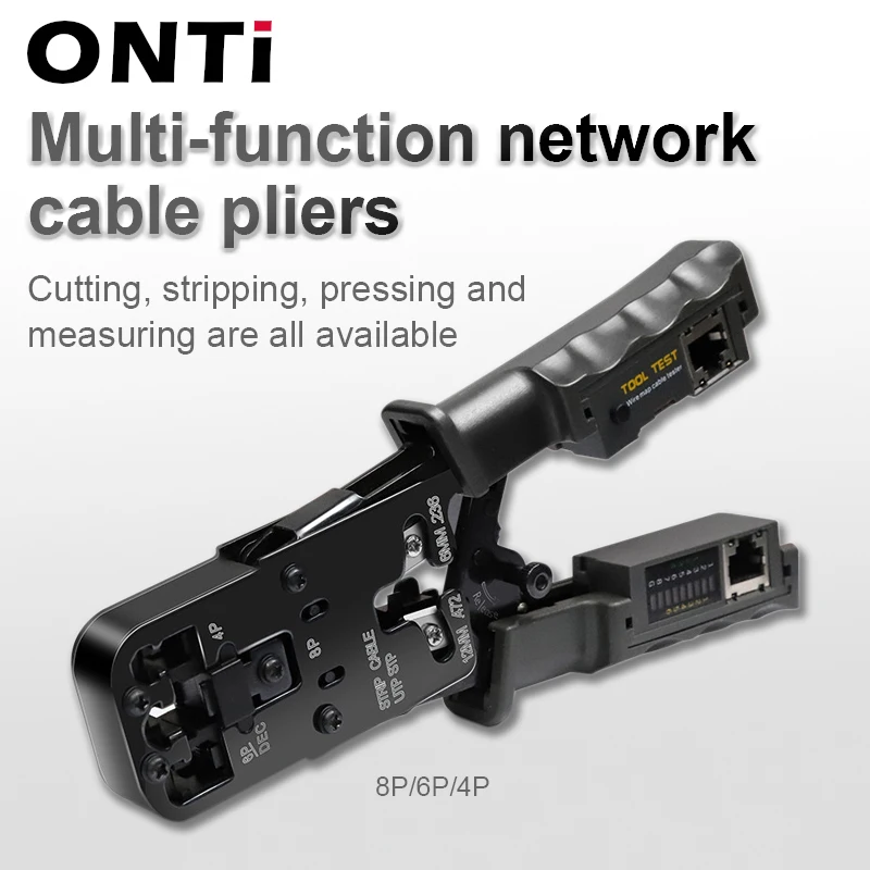 ONTi-pelacables profesional CAT6, herramienta de prensado de cabeza de cristal con medidor de Cables RJ45, probador para cortadores de cables de red 4P/6P/8P
