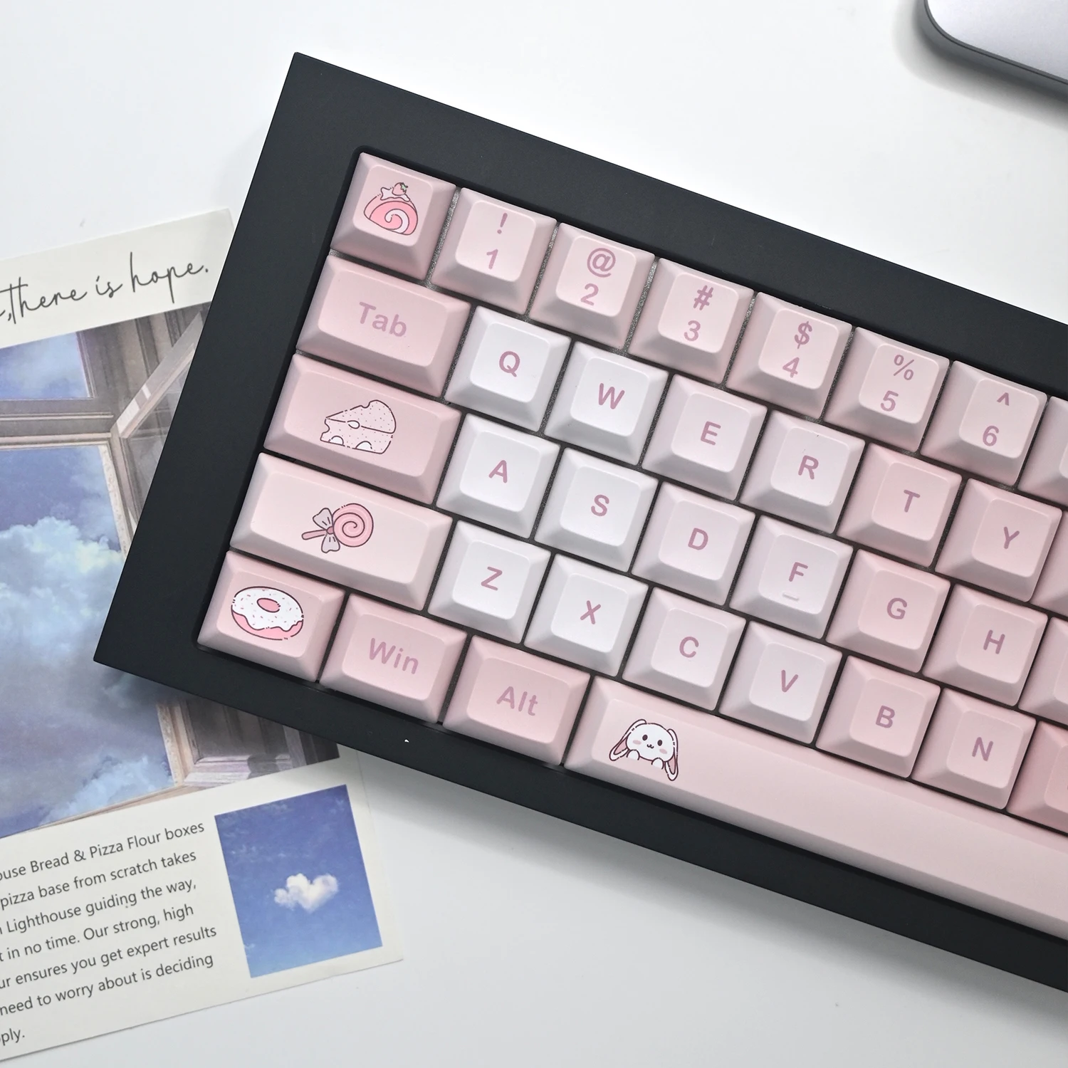 Sweet Rabbit-teclas PBT con ISO Enter para teclado mecánico Cherry Mx Switch, sublimación de tinte de perfil KCA rosa, 140 teclas - imagen 2