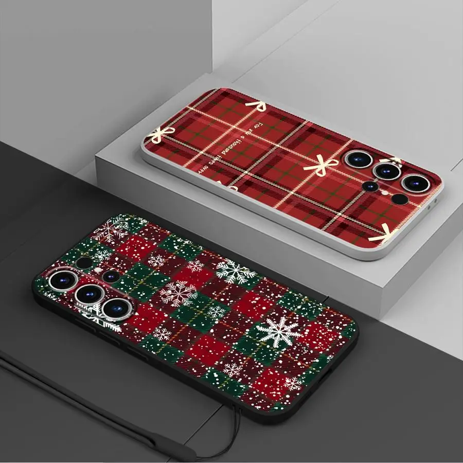 Funda para Samsung Galaxy Note 20 10 Ultra S24 FE S23 S21 Plus S20 S22 Ultra S25 Edge cubierta suave rejilla roja navideña - imagen 2