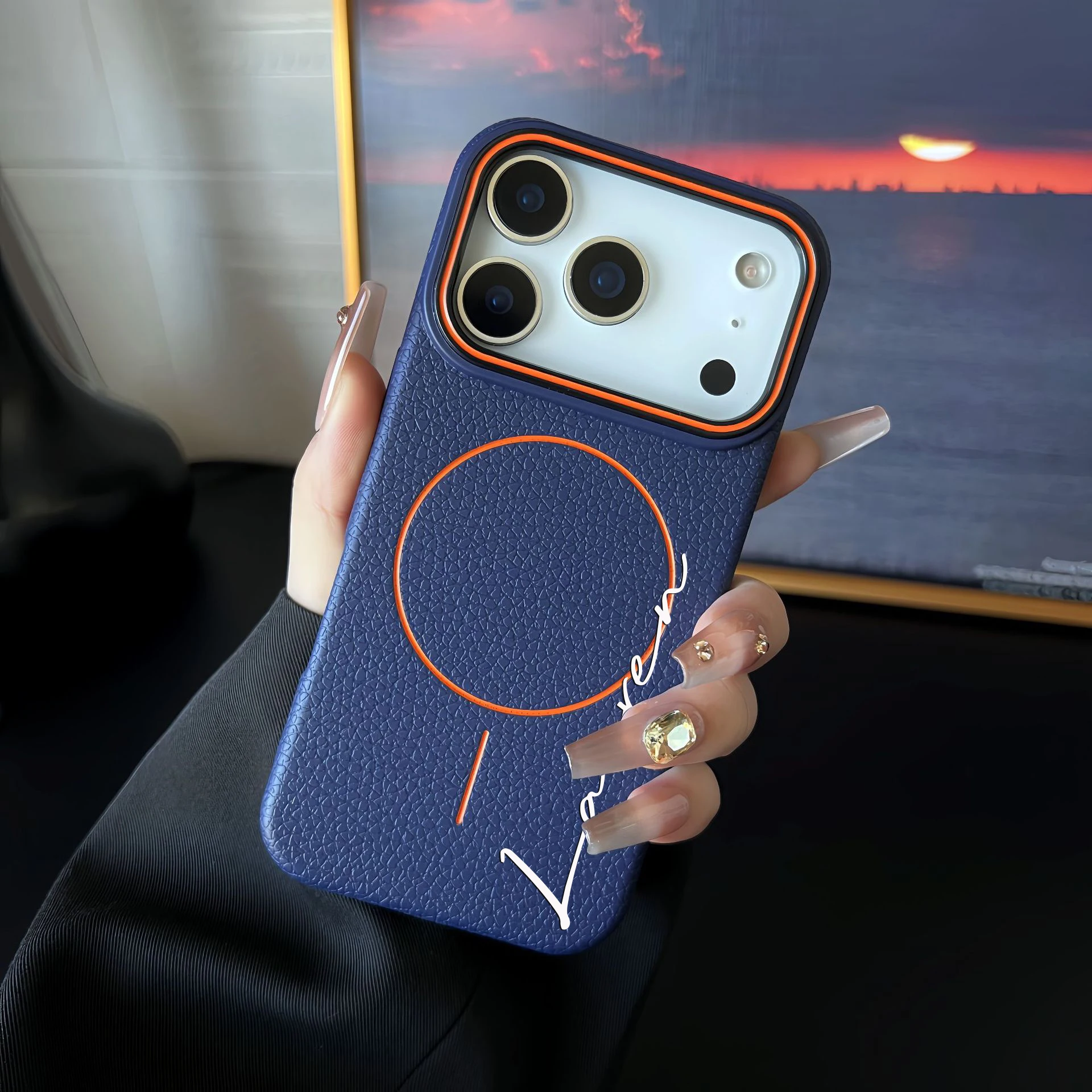 Nombre personalizado Funda de teléfono de TPU magnética con textura de lichi personalizada Compatible con iPhone 17 16 15 14 13ProMax Pro, iPhone 17 Air.