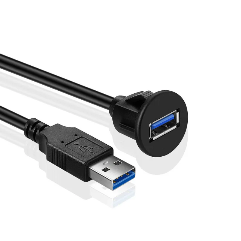 Cable de extensión de montaje en Panel empotrado macho a hembra con hebilla para coche, camión, barco, motocicleta, tablero automático, USB pequeño 3,0/2,0, 1m
