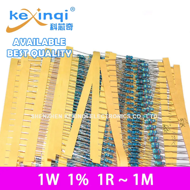 Película metálica de resistencia 100, 1W, piezas, 1R ~ 1M, 100R, 220R, 330R, 1K, 1% K, 1,5 K, 2,2 K, 3,3 K, 10K, 22K, 47K, 4,7 K, 100K, 100, 220, 330, 1K5, 2K2, 3K3, 4K7 ohm