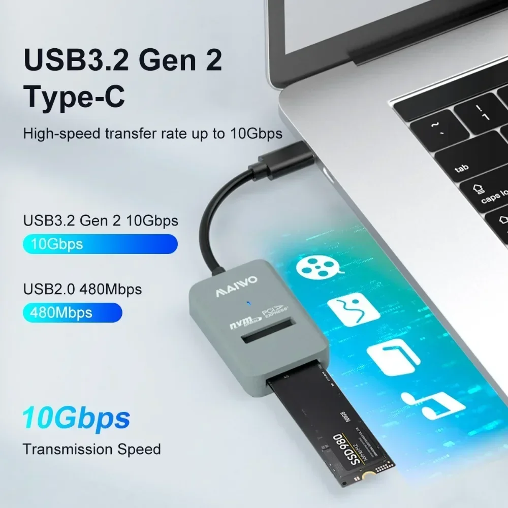 MAIWO 10Gbps M.2 NVME SSD caja tipo C M2 PCIE NVME SATA SSD adaptador sin herramientas compatible con teclas M y B & M 2230/42/60/80 - imagen 3
