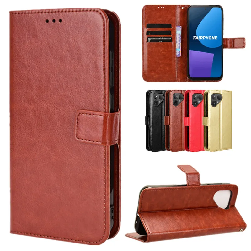 Funda de cuero con tapa para Fairphone 6 5, funda protectora, billetera magnética con ranura para tarjetas, soporte, Coque Fundas