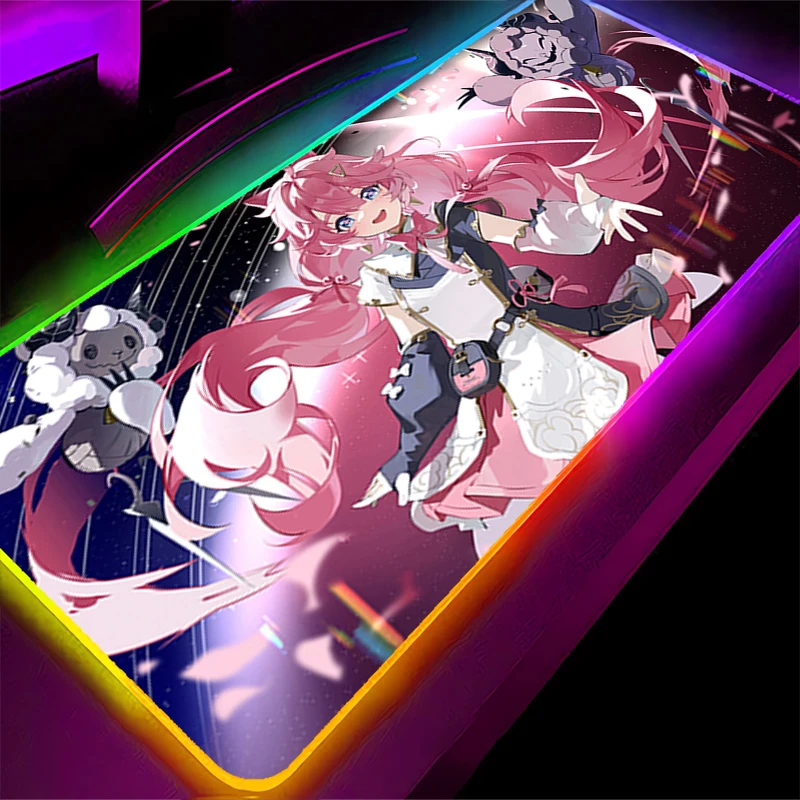 RGB LED Mouse Pad Laptop Keyboard Pad Non-Slip Anime Gaming Mat PC Accessories Mousepad Rubber W-wuthering Waves Encore Desk Mat - imagen 2