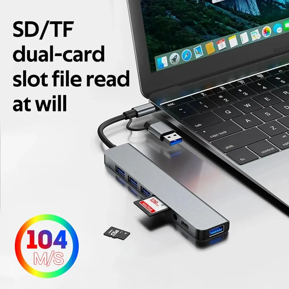 Concentrador de red USB 8 en 2, divisor múltiple de alta velocidad para PC/portátil/Macbook Pro/Switch, tipo C/USB3.0 a TF/PD + 3,5mm de Audio 5 en 2 - imagen 2