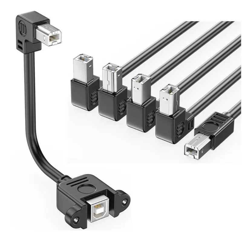 Cable de extensión USB 2,0 B macho a USB B hembra para impresora, montaje en Panel, izquierda/arriba/abajo/ángulo derecho, 90 grados, agujero de tornillo