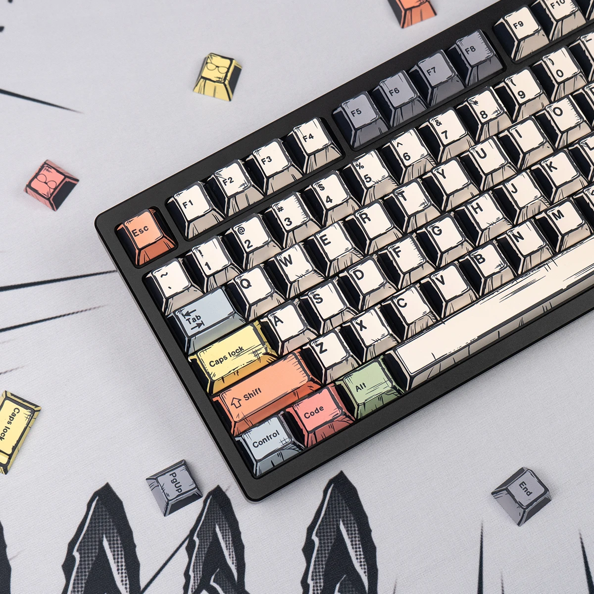 Teclas PBT de estilo cómico Retro, 150 teclas, perfil de cereza, juegos de teclas personalizadas Dye-Sub para teclado mecánico Cherry MX 68/87/96/98 - imagen 2