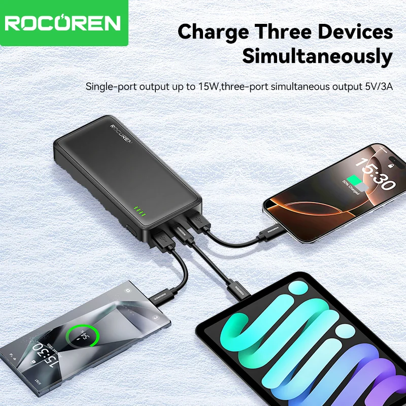 Rocoren-cargador portátil de 20000mAh, batería externa de carga rápida para iPhone 17 Pro, Samsung S25, POCO X7, Xiaomi mi - imagen 3