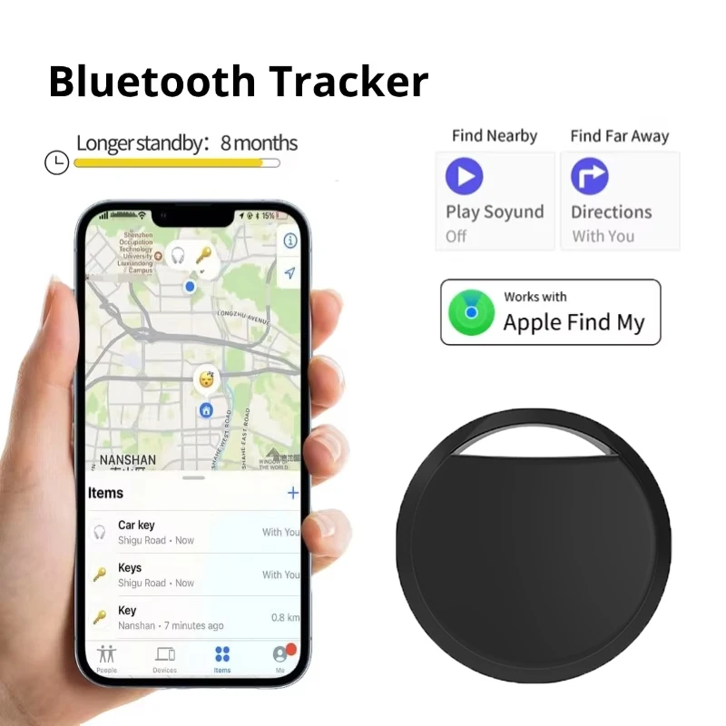 Localizador GPS con etiqueta inteligente Bluetooth, dispositivo de seguimiento para iPhone, encontrar mi aplicación, recordatorio de alarma antipérdida, llave de coche, buscador de mascotas y niños