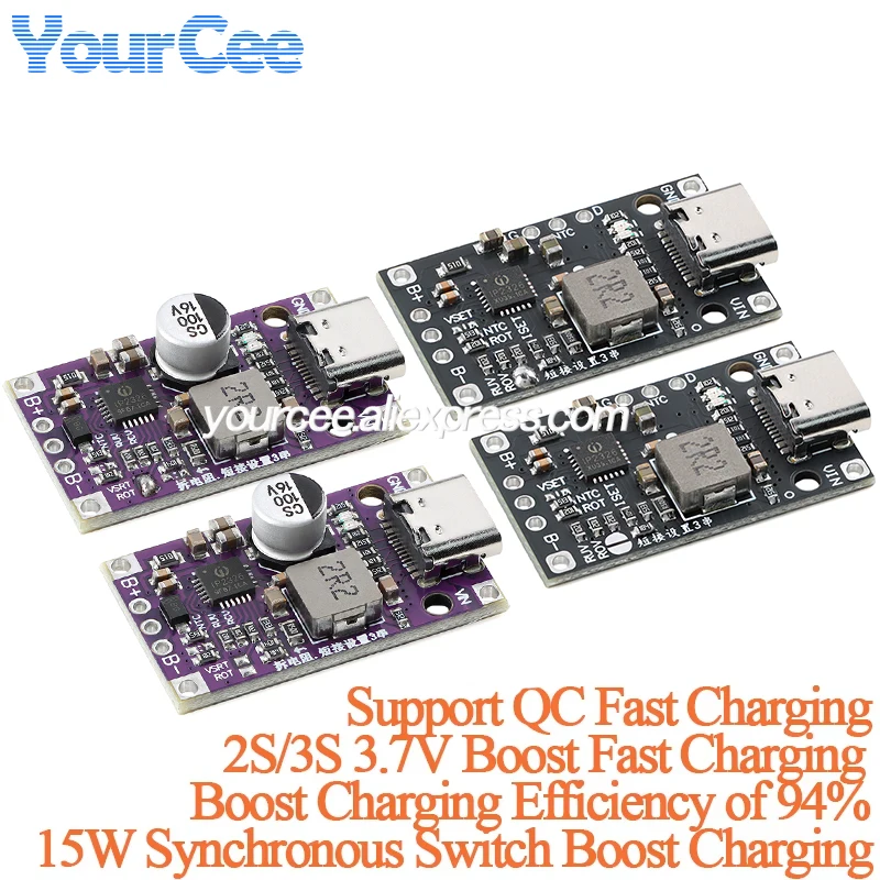 5 uds/1pc 2S 3S 3,7 V elevador QC carga rápida polímero litio placa de batería 15W interruptor síncrono Boost módulo de cargador equilibrado