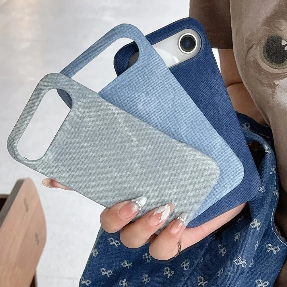 Funda armadura de tela vaquera Vintage para iPhone 17 Air 16 15 14 13 12 17 Pro Max 11 Plus 16E se4, funda de teléfono sin marco de refrigeración de lujo - imagen 2