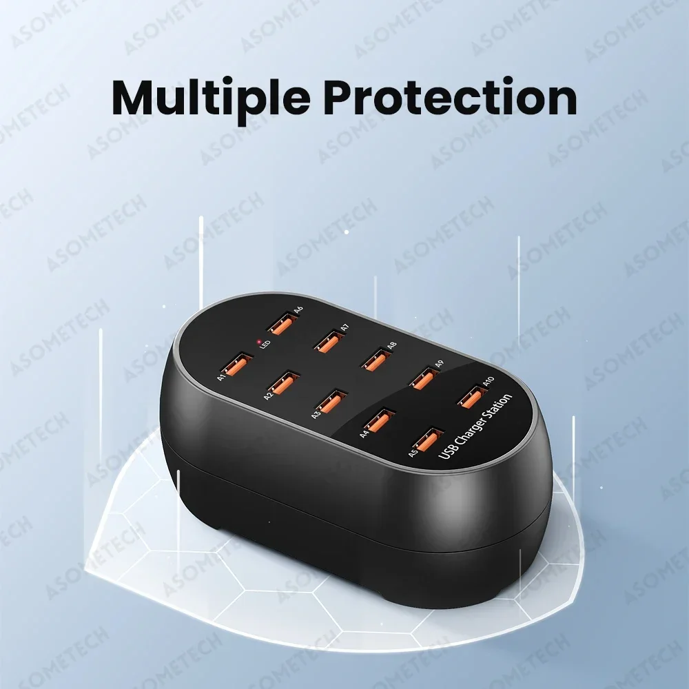 Estación de carga USB de 10 puertos, 50W, concentrador USB multipuerto, cargador de escritorio para Iphone 16 15 Pro, Samsung, tableta, Ipad, múltiples dispositivos - imagen 4