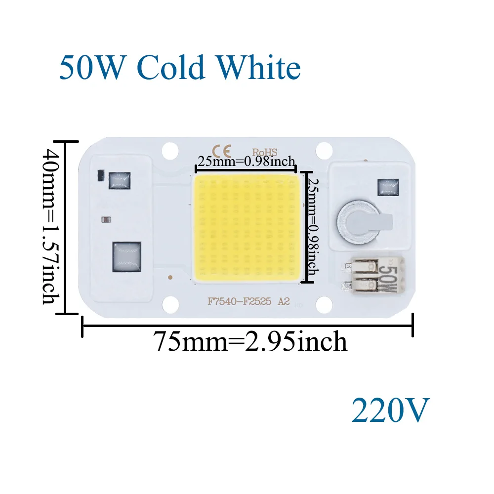 50W COB LED 220V 110V sin soldadura potente Chip LED reflector integrado cuenta de luz LED aluminio F7540 blanco cálido Diy - imagen 3