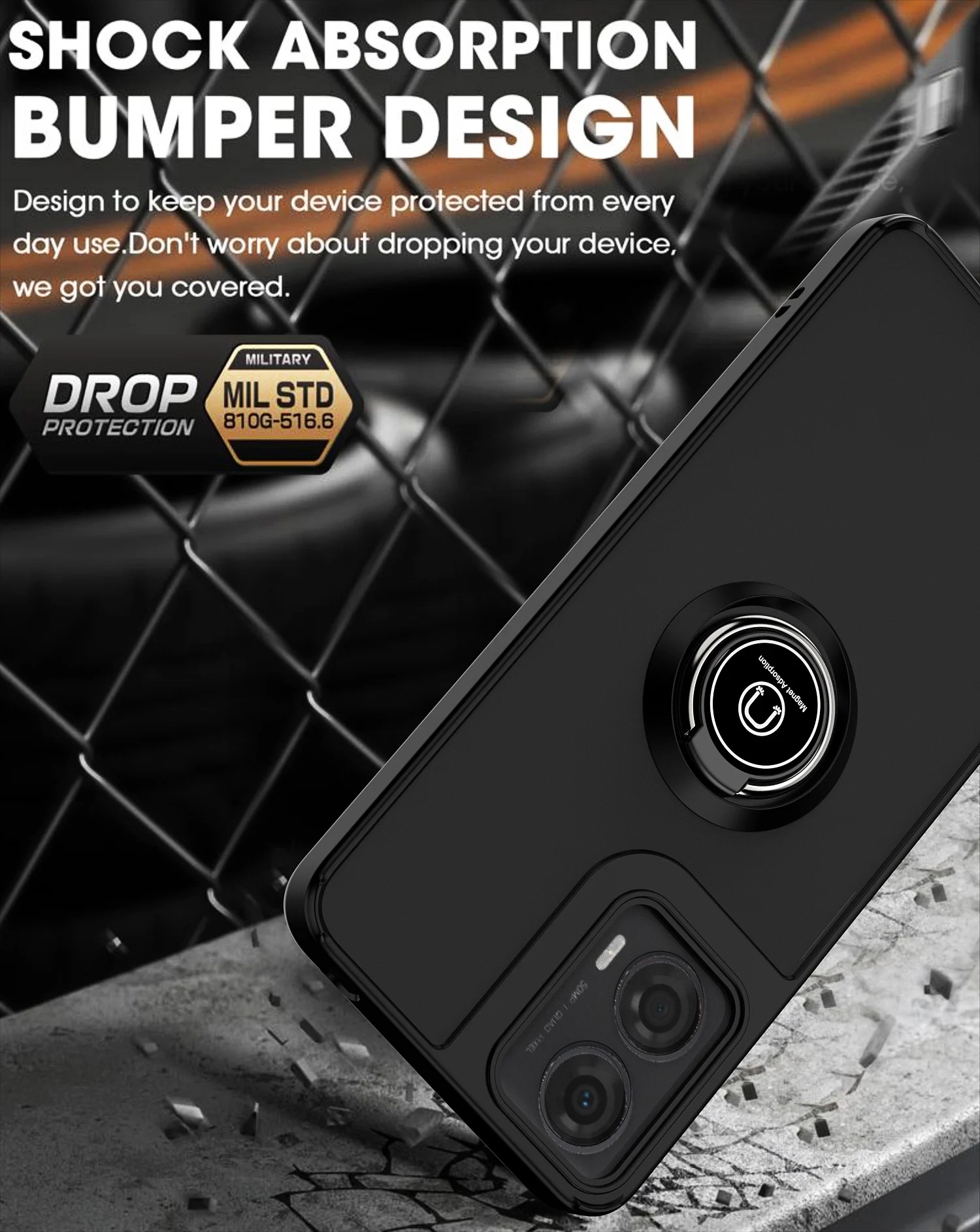 Funda armadura a prueba de golpes para Motorola Moto G22 G32 G42 G52 G72 G13 G23 G53 G05 G13 G14 G15 soporte de anillo magnético contraportada - imagen 3