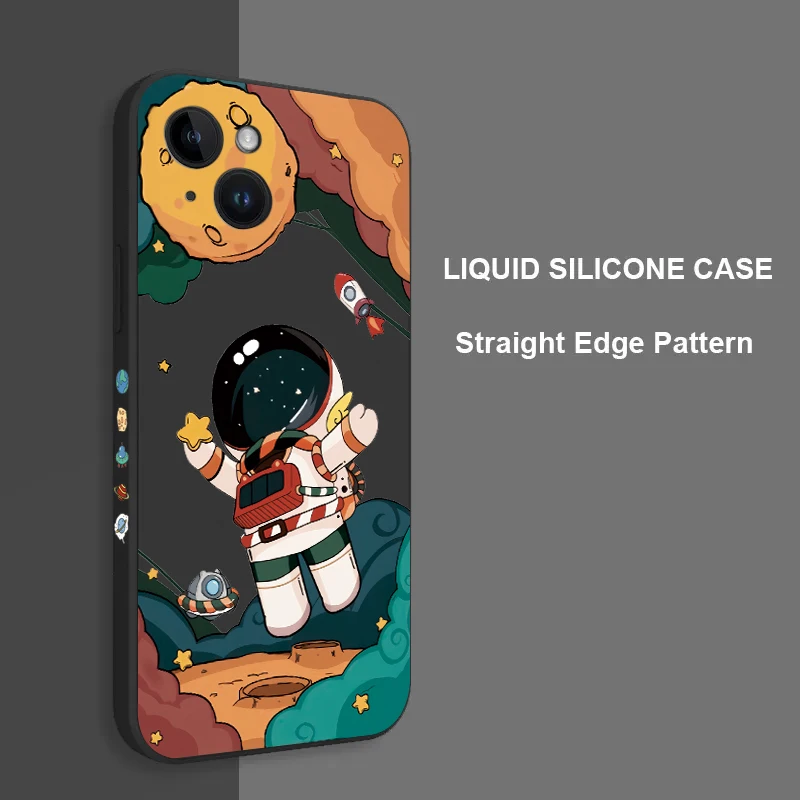 Funda de teléfono con bonito astronauta espacial de dibujos animados para iPhone 15, funda de silicona mate para iPhone 14, 13, 12, 11 Pro Max XR XS X 7, 8, 15 Plus - imagen 2