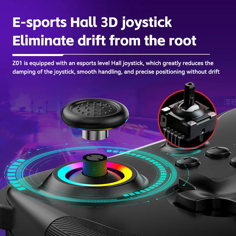 Joystick RGB 3D Hall para Switch, controlador de juego inalámbrico de doble vibración con Turbo programable, para vapordeck, PS3, PS4 - imagen 4