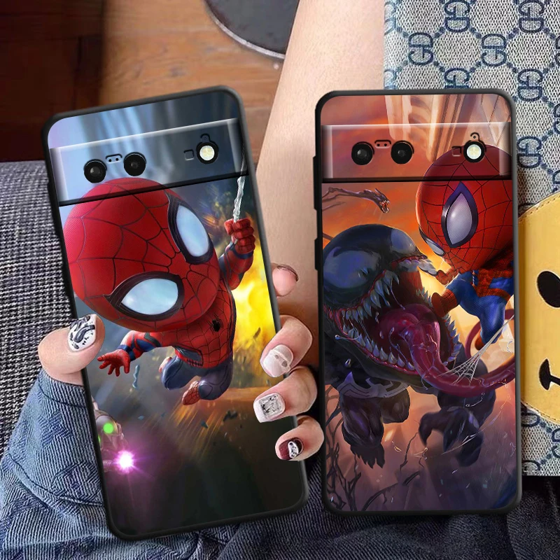Funda de teléfono de dibujos animados de Los Vengadores de Marvel para Google Pixel 9, 8, 7 Pro, 6 Pro, 6A, 5A, 5, 4, 4A XL, 5G, Fundas suaves negras - imagen 2