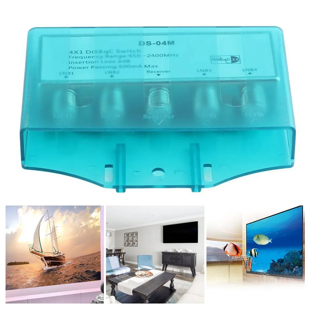 Caliente 950-2400MH DS-04M TV por satélite impermeable 4x1 DiSEqC interruptor antena FTA plato plano LNB multiinterruptor para receptor de TV por satélite