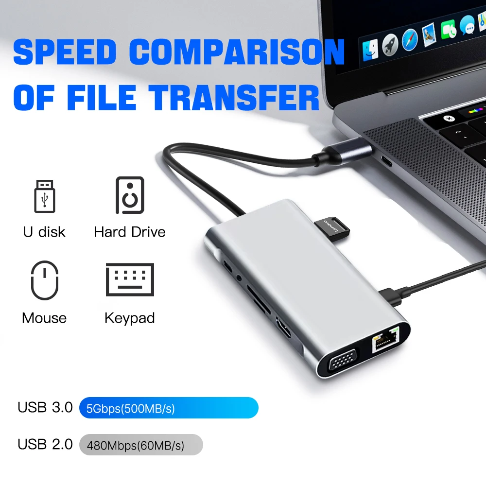 HUB USB 3,0 4K 30Hz tipo C a HDMI, Adaptador 11 en 1 compatible con SD/TF, HUB PD 87W, divisor USB 3,0 para MacBook Pro Air - imagen 2
