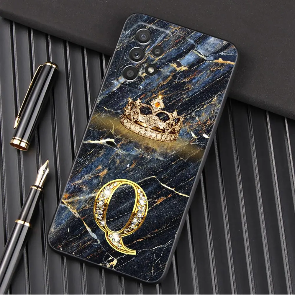 Funda con letra inicial R Q T Galaxy A53 5G, carcasa trasera a la moda con corona de mármol para Samsung A54, A52, A51, A71, A73, A72, A41, A42, A32, A33 - imagen 3