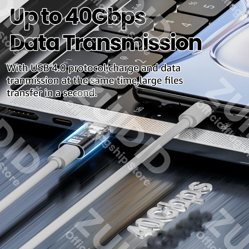 Adaptador transparente PD240W USB4.0 40Gbps tipo C a C 8K @ 60Hz 5A Cable de carga rápida para iPhone 15 14 MacBook Pro Samsung Galaxy - imagen 4