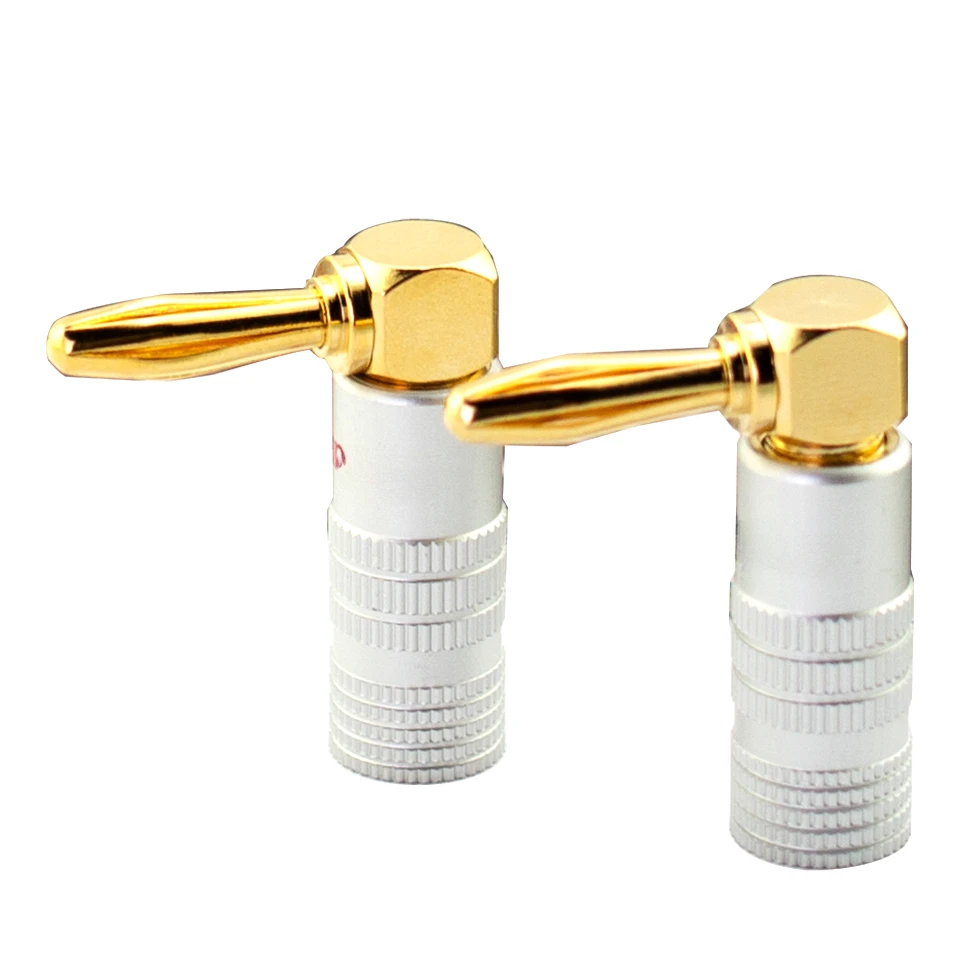 ◆ Conector de altavoz de Audio con conector Banana, enchufe de ángulo recto de 90 grados, conectores de Audio, adaptadores de terminales de altavoz chapados en oro - imagen 2