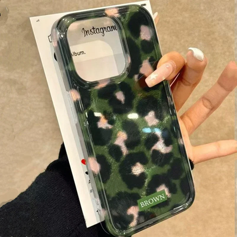 Funda de teléfono con estampado de leopardo verde degradado para IPhone 17 16 Pro Max 15 14 13 12 11 Pro 7 8 16 Plus XS XR cubierta de silicona a prueba de golpes - imagen 3