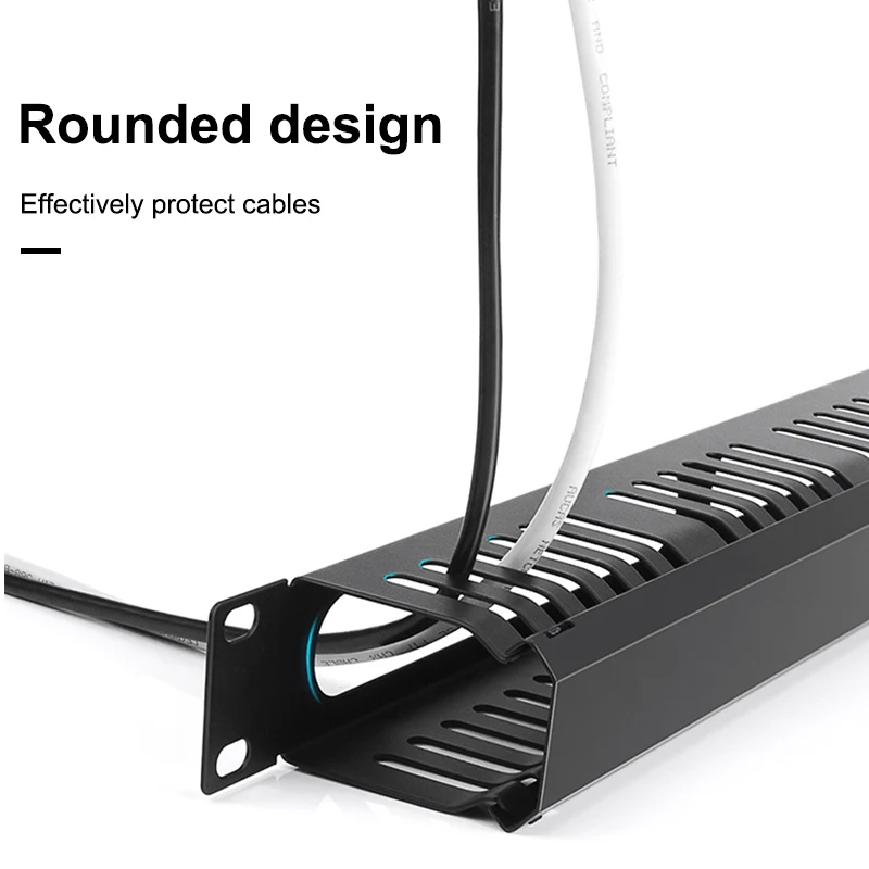 Soporte Horizontal de gestión de cables 1U, estante de servidor de 19 pulgadas, 12/24 ranuras, organizador de cables de conducto de dedo de Metal con CALA - imagen 4