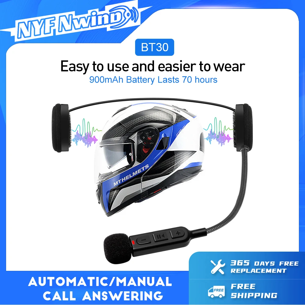 NYF BT30 motocicleta Bluetooth 5,3 auriculares estéreo Moto casco Universal auriculares llamada manos libres inalámbrica con 900mAh