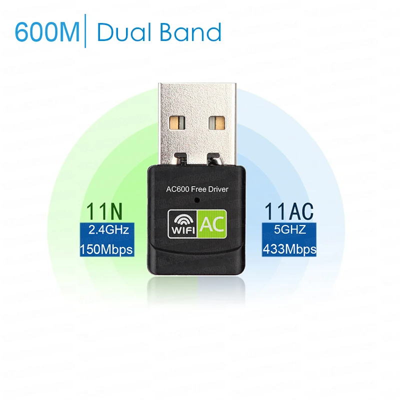 Adaptador de tarjeta de red inalámbrica USB de doble banda AC600M 2,4/5,8 GHz RTL8811CU 600Mbps Wi-Fi Dongle controlador gratuito para escritorios Win7/8/10 - imagen 3