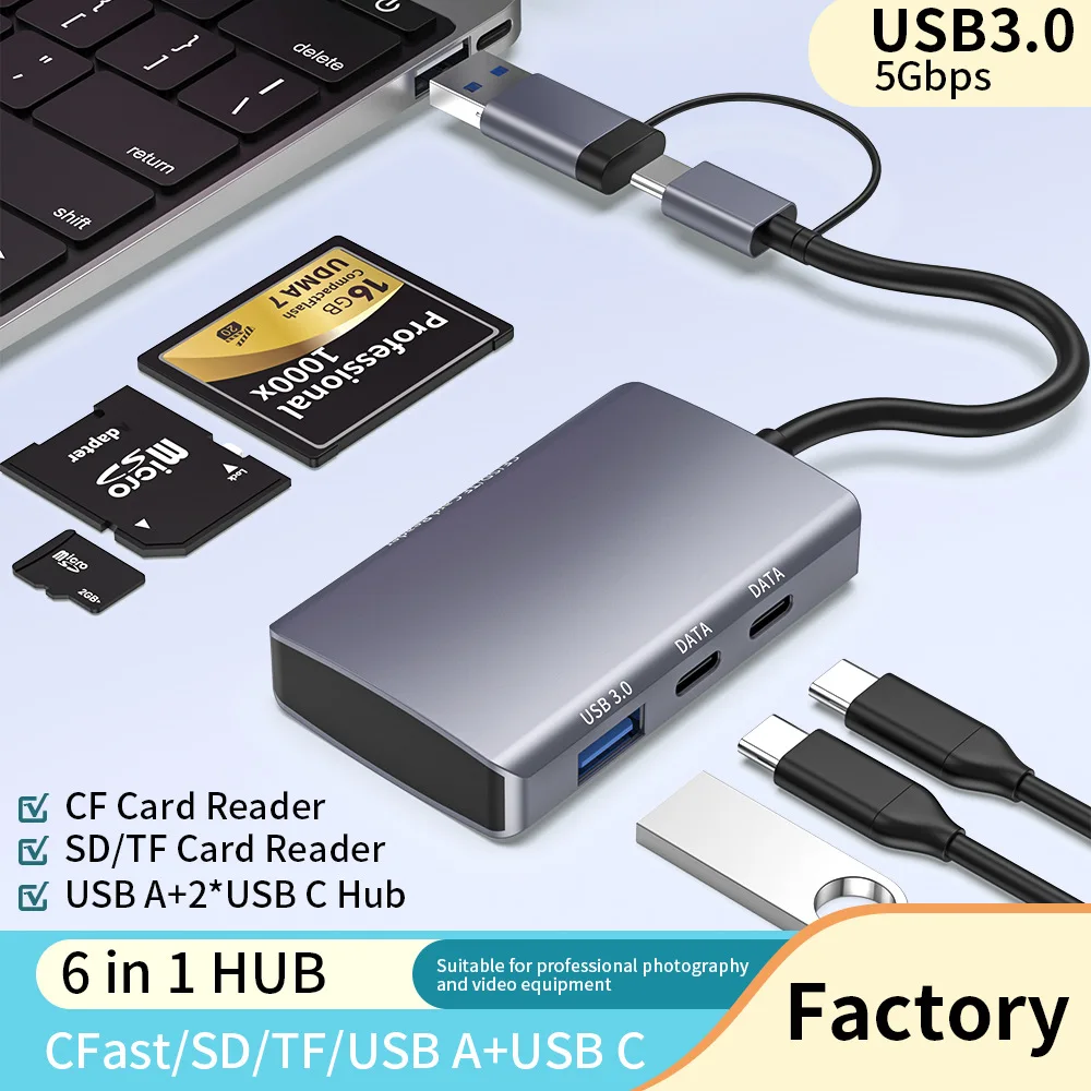Estación de acoplamiento de computadora con concentrador tipo C USB 3.0 lector de tarjetas multifuncional todo en uno HUBCF/SD/TFOTG - imagen 2