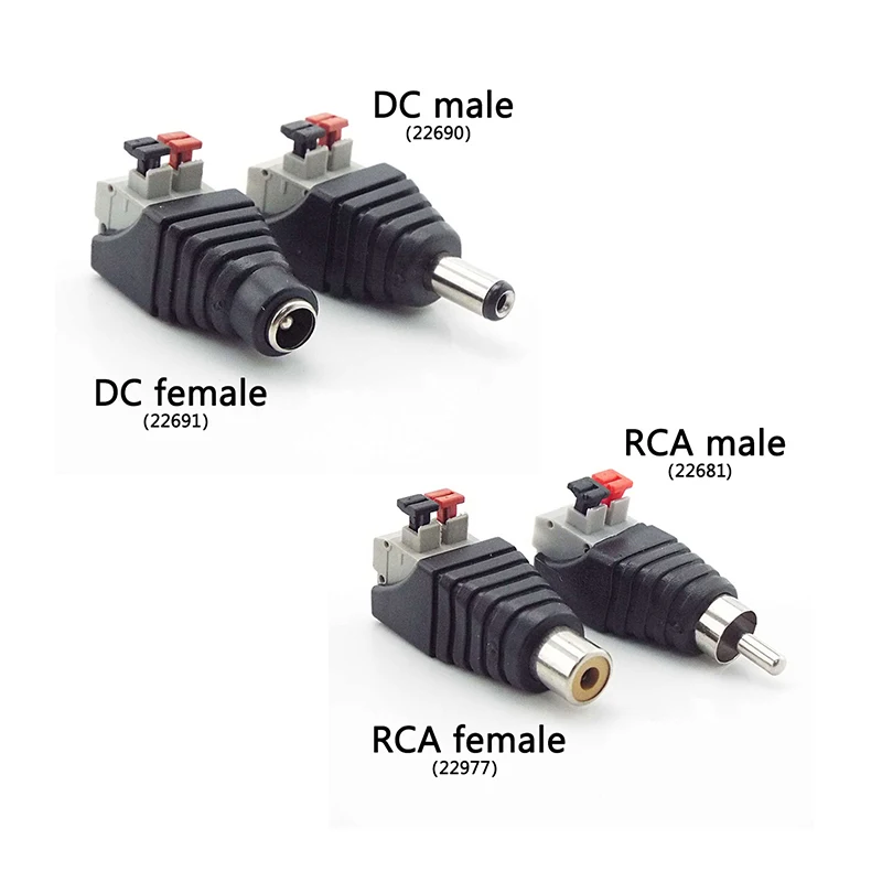 Adaptador de Cable macho y hembra DC/RCA para altavoces, Conector de crimpado sin soldadura, luces LED de Audio CCTV, 2 piezas - imagen 2