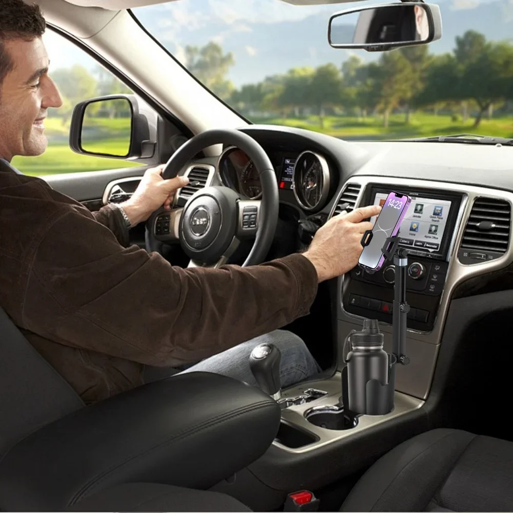 Portavasos para coche Universal 2 en 1 Soporte de montaje para teléfono móvil extensible multifunción 360 ° Soporte para teléfono inteligente con rotación ajustable para automóvil