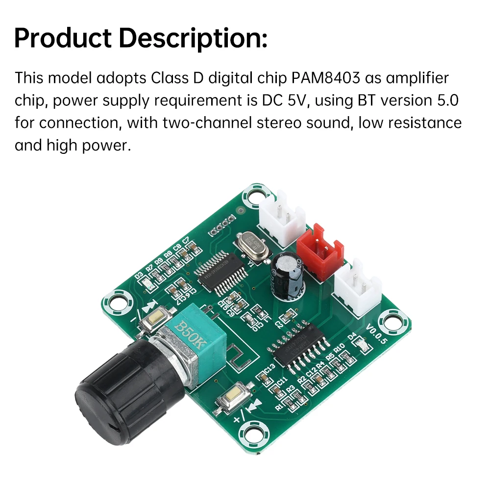 Placa amplificadora Bluetooth 5,0 Clase D PAM8403 amplificador de Audio 2,0 canales estéreo 5WX2 amplificador Digital volumen ajustable - imagen 3