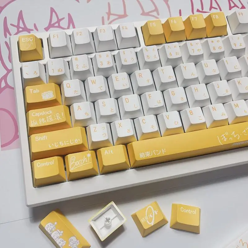 Anime BOCCHI THE ROCK Keycap Ijichi Nijika tema 138 teclas PBT tinte subcama dibujos animados Gaming Key Caps retroiluminado Keycap para diseño ANSI - imagen 4