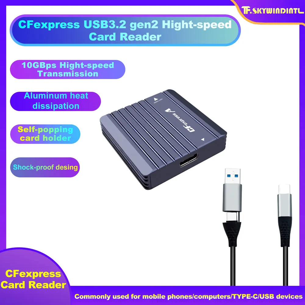 CFExpress USB3.2 Gen2 de alta velocidad ​ ​ Adaptador de tarjeta de 10 Gbps Lector a prueba de golpes de aleación de aluminio Adecuado para computadoras y portátiles