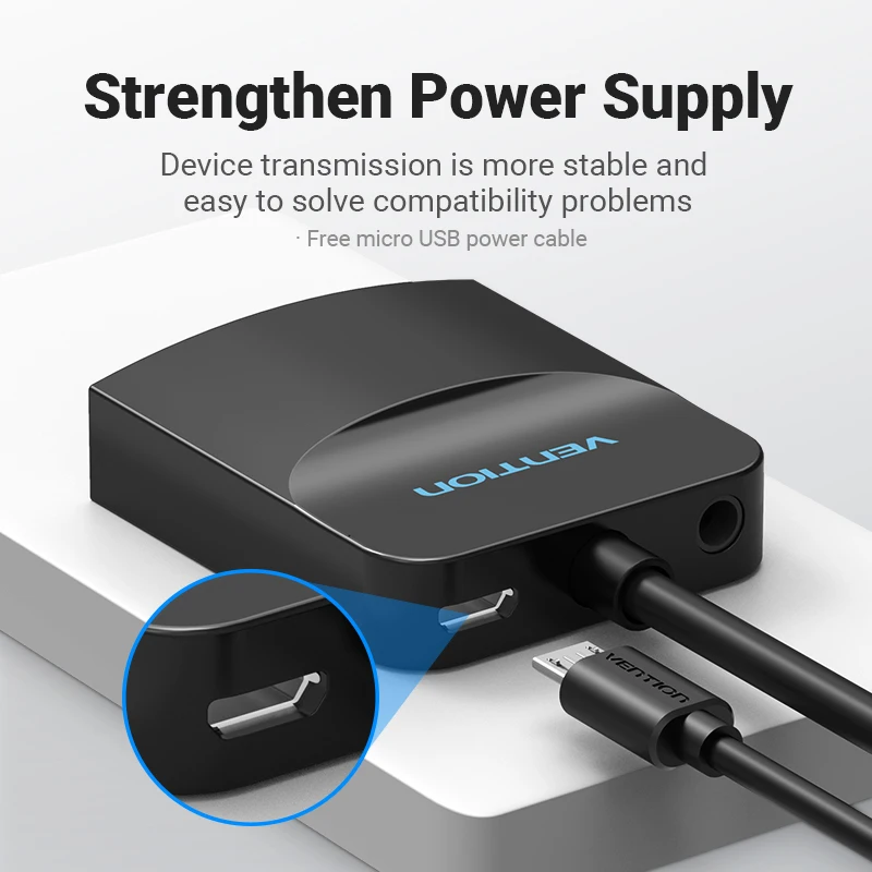 Adaptador Vention VGA a HDMI 1080P VGA macho a HDMI Cable convertidor hembra con alimentación USB de Audio para PS4/3 HDTV VGA HDMI convertidor - imagen 4