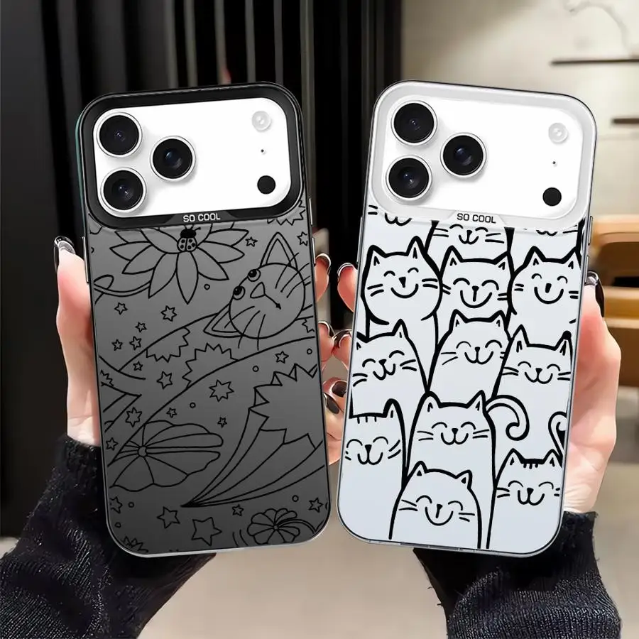 Funda de gato de dibujos animados para iPhone 16e 12 13 XR 15 Plus 17Air 11 16 17 Pro Max 14 XS funda trasera para teléfono