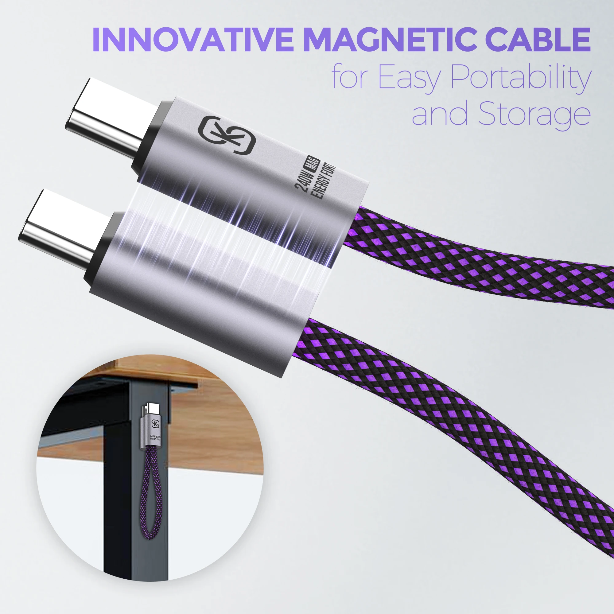 Cable USB C magnético Cable corto tipo C PD240W Cable de carga rápida 480Mbps Cable cargador de transferencia de datos organizador de cables para iPhone - imagen 4