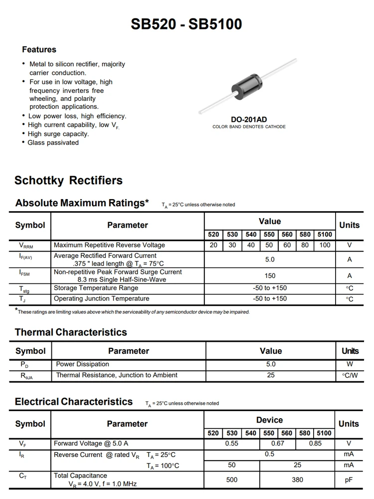 20 piezas SB320 SB340 SB350 SB360 SB380 SB520 SB530 SB540 SB550 SB560 SB3100 SB3150 SB3200 SB5100 SB5150 SB5200 SB5250 diodo - imagen 2