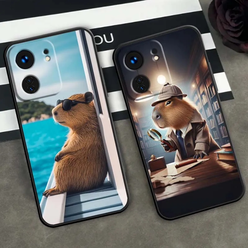 Lindo capibara arte Popular para Xiaomi Redmi 12 13C 12C 13 10C 9T A2 9A 9C 7A Note 10S 8T 10 9 8 Pro 4G 5G funda de teléfono negra - imagen 4
