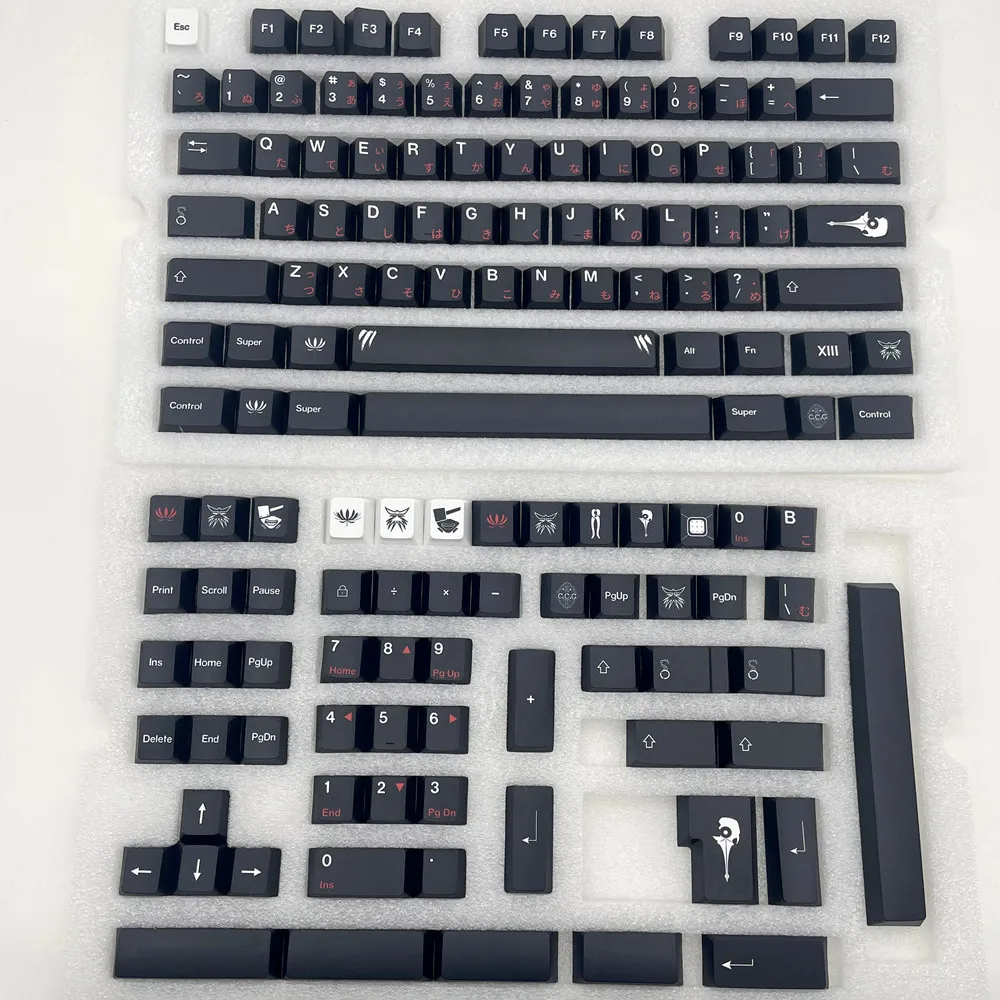 Teclas negras y rojas para Teclado mecánico de Gaming, conjunto de 142 teclas japonesas ISO Enter PBT DYE, sublimación, perfil de cereza